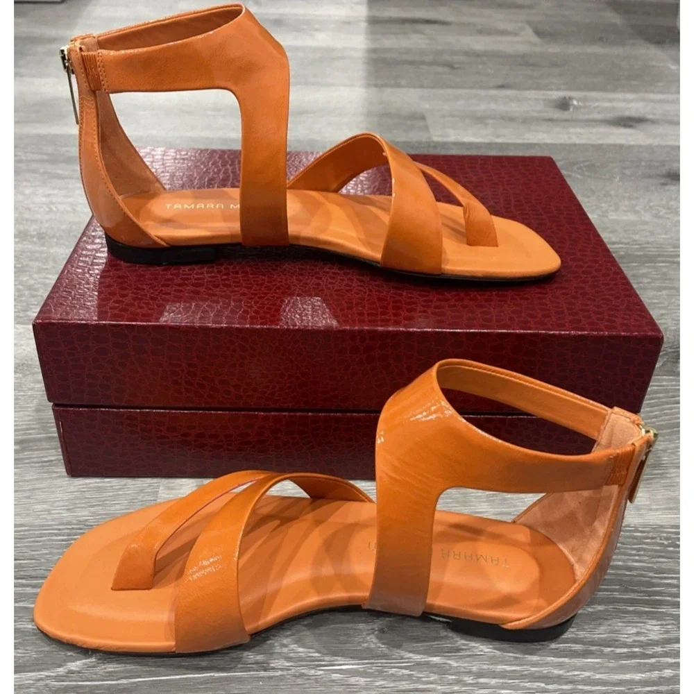 Tamara Mellon Stride Flat Gladiator Orange Patent Leather EU37.5 US7.5 $495 - Picture 1 of 13